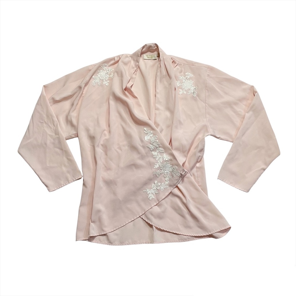Vintage Gold Label Victoria’s Secret Silk Floral Embroider Wrap Sleep Top Medium - Picture 2 of 6